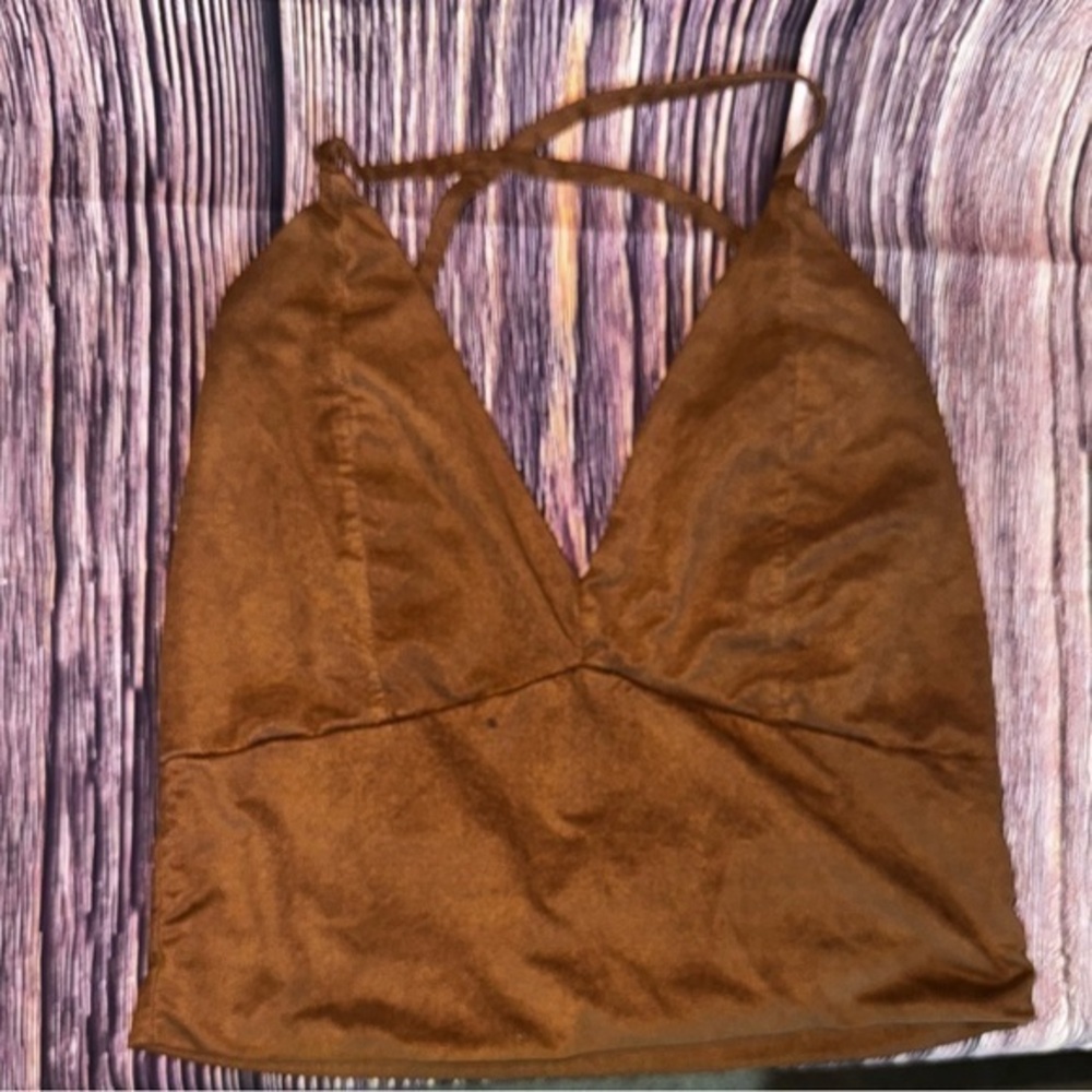 Privy Suede-like Cross Back Crop Top